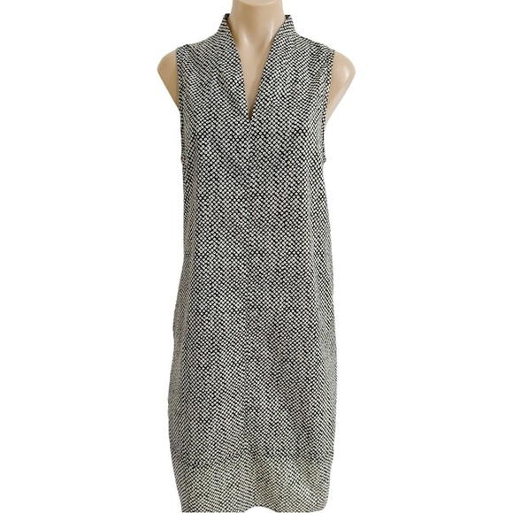 EILEEN FISHER PEBBLED ORGANIC COTTON BLACK WHITE SUSTAINABLE SHIFT DRESS SZ S - Picture 2 of 4